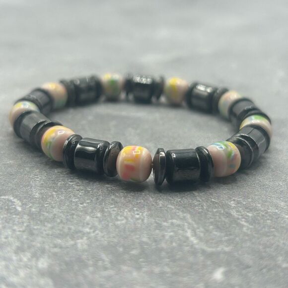 Mens Womens Black Multi Color Healing Stone Protection Grounding Beaded Bracelet - Picture 1 of 6